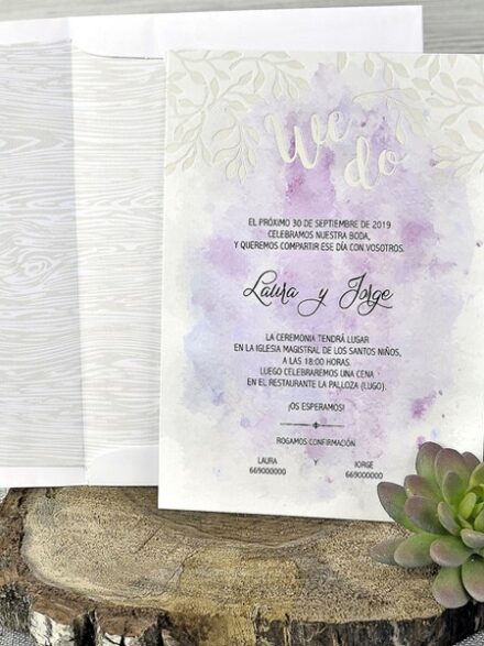 Lila leveles esküvői meghívó - White Angel Esküvői Szalon