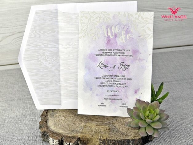 Lila leveles esküvői meghívó - White Angel Esküvői Szalon