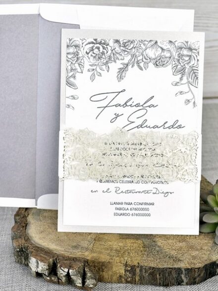 Elit csipkés virágos esküvői meghívó - White Angel Esküvői Szalon
