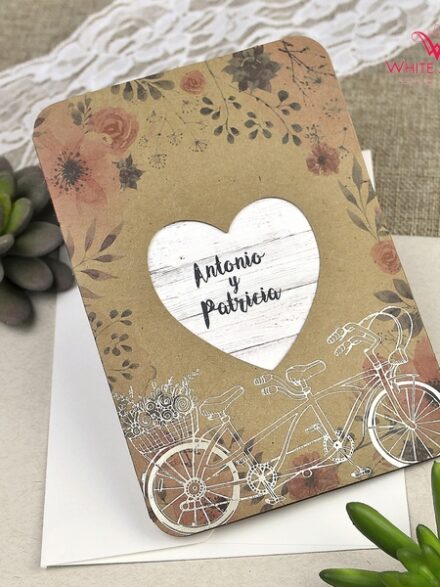 Biciklis virágos esküvői meghívó