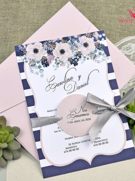 Rózsaszín-kék esküvői meghívó