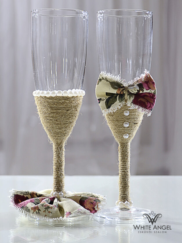 Esküvői rusztikus pezsgős pohár